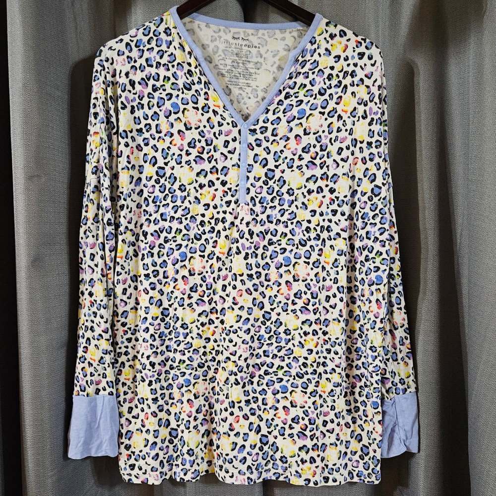 Little Sleepies Leopard Love Print Bamboo Viscose Henley Pajama Top Womens Large